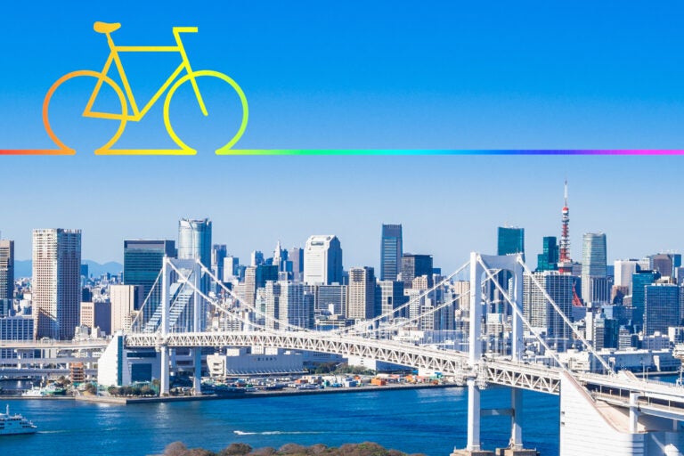 レインボーブリッジと自転車のイメージ