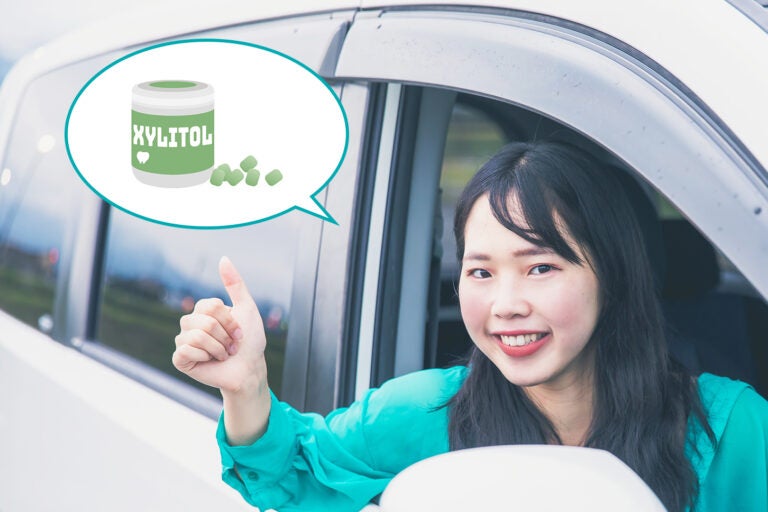 ミントガムを噛んでクルマに乗る女性