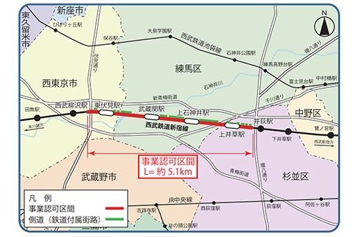 連続立体交差事業の計画路線図