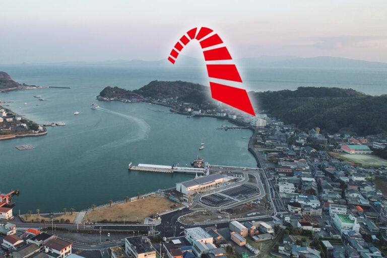 島原の口之津港から早崎瀬戸（海峡）を望む