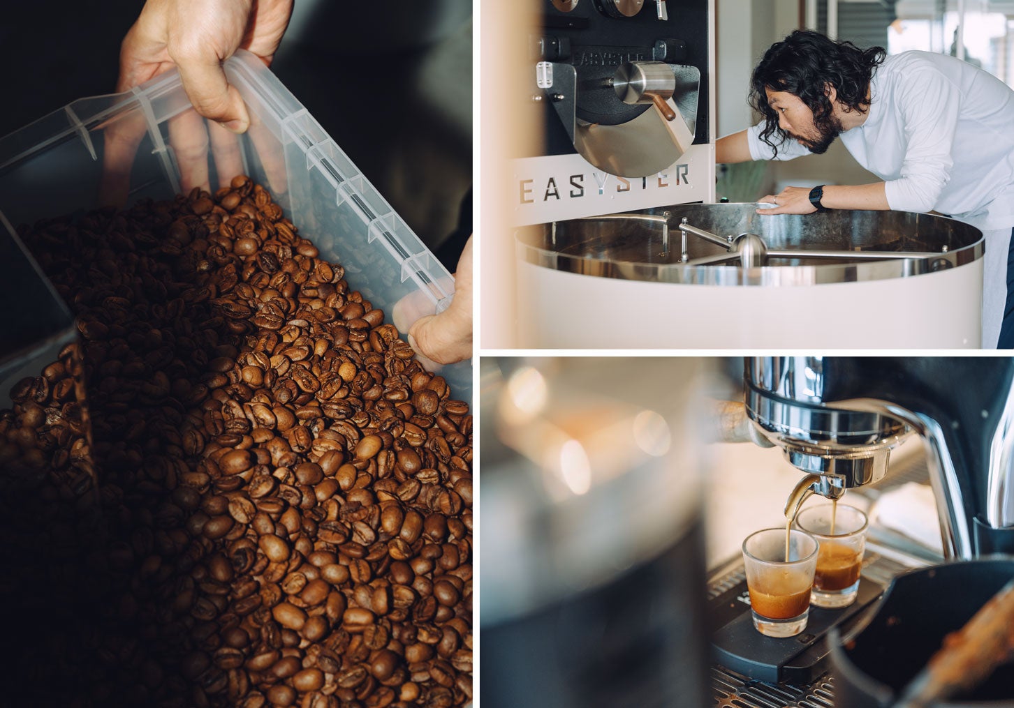 COYOTE Roastery の焙煎機やコーヒー豆。