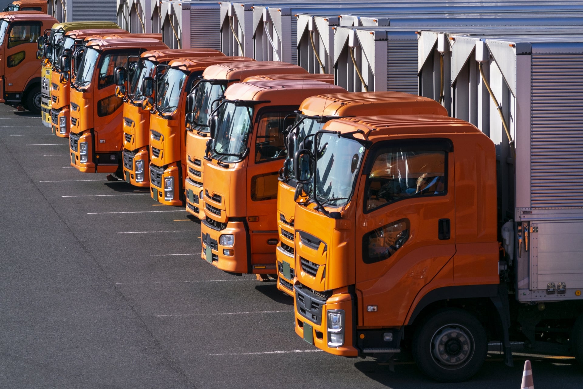並んで駐車する大型トラックの写真