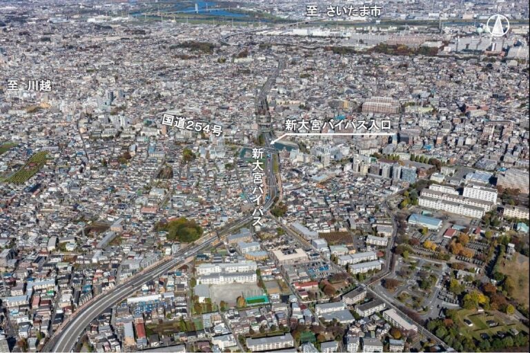 新大宮バイパス北町付近（南側から）の航空写真
