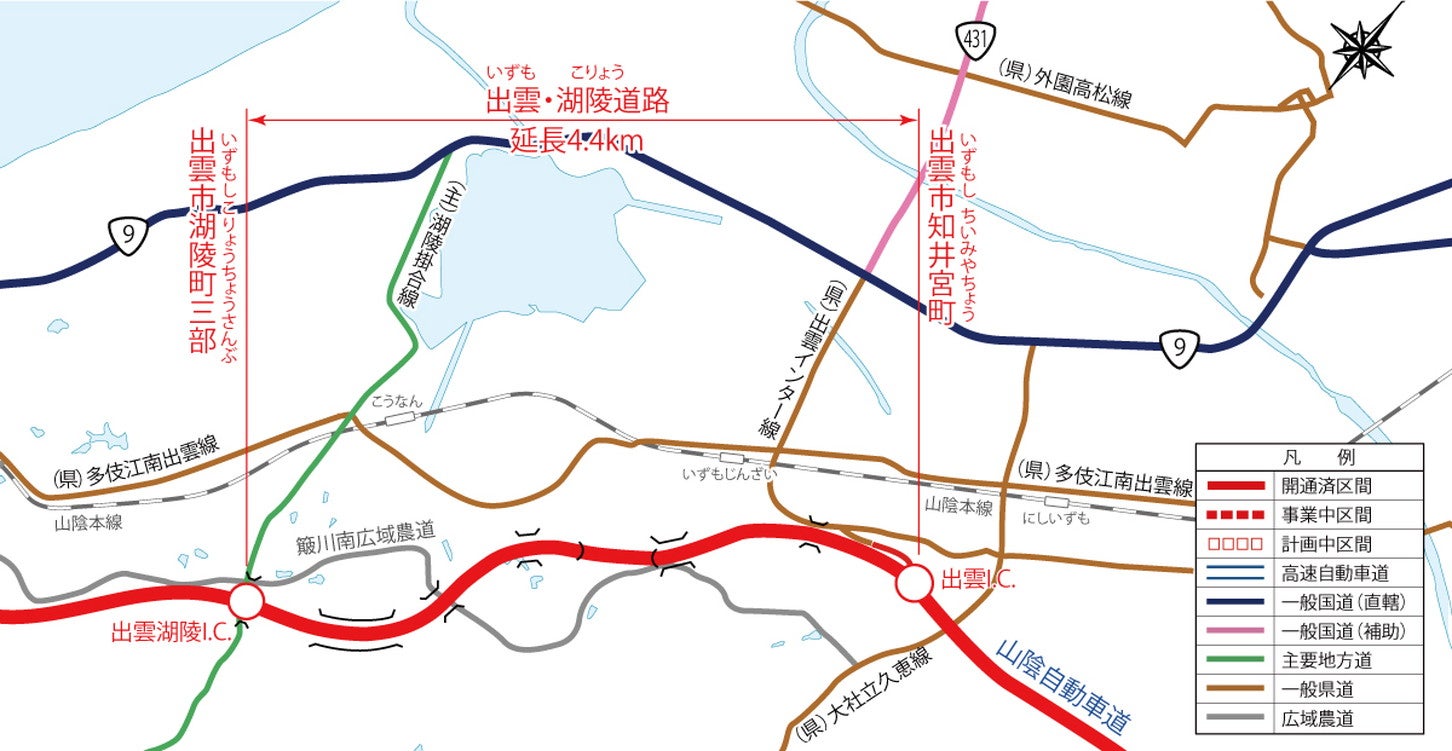 出雲・湖陵道路(出雲IC~出雲湖陵IC)の位置図。
