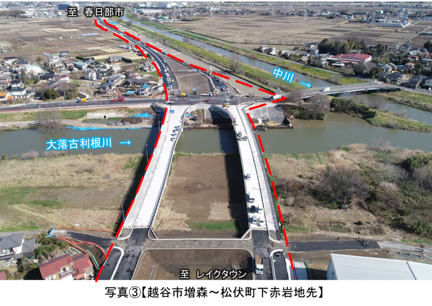 東埼玉道路の様子（越谷市増森～松伏町下赤岩）。2025年3月撮影。