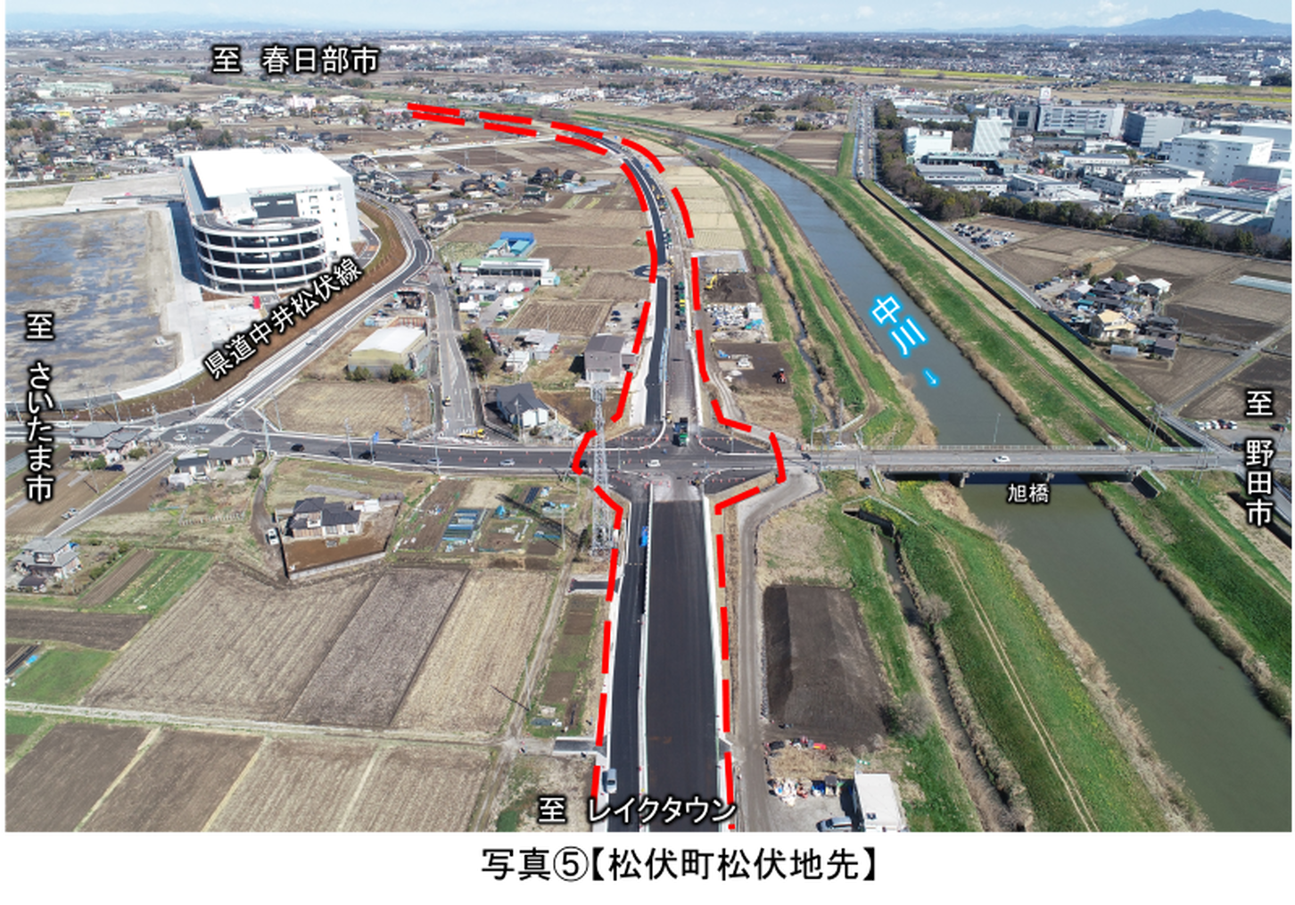 東埼玉道路の様子（松伏町松伏）。2025年3月撮影。