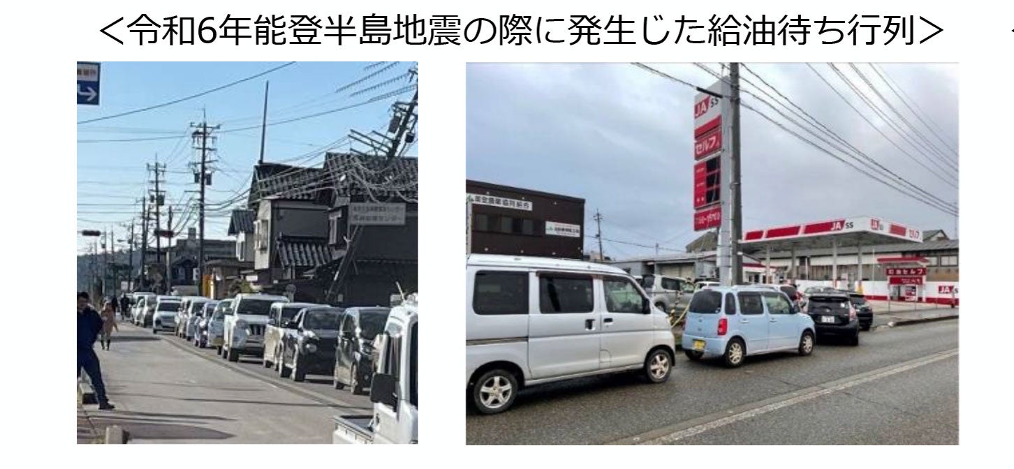 令和6年能登半島地震の際に発生じた給油待ち行列。