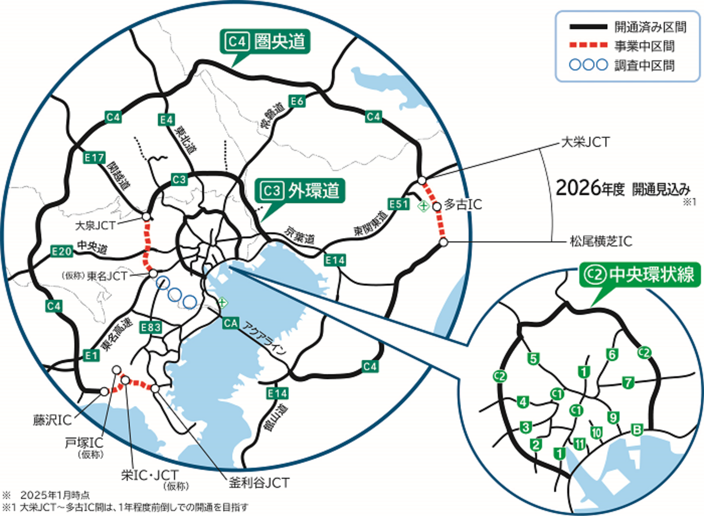 圏央道の概略図。