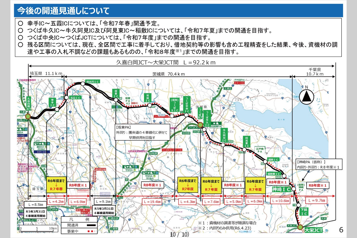 圏央道4車線化の今後の開通予定を示す資料。