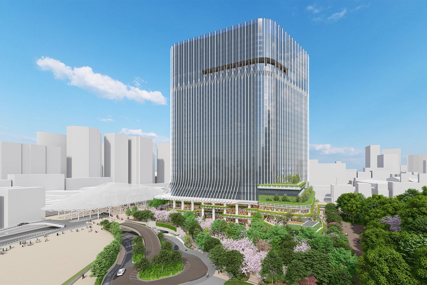 北西から見た「品川駅西口地区A地区新築計画」の外観イメージ