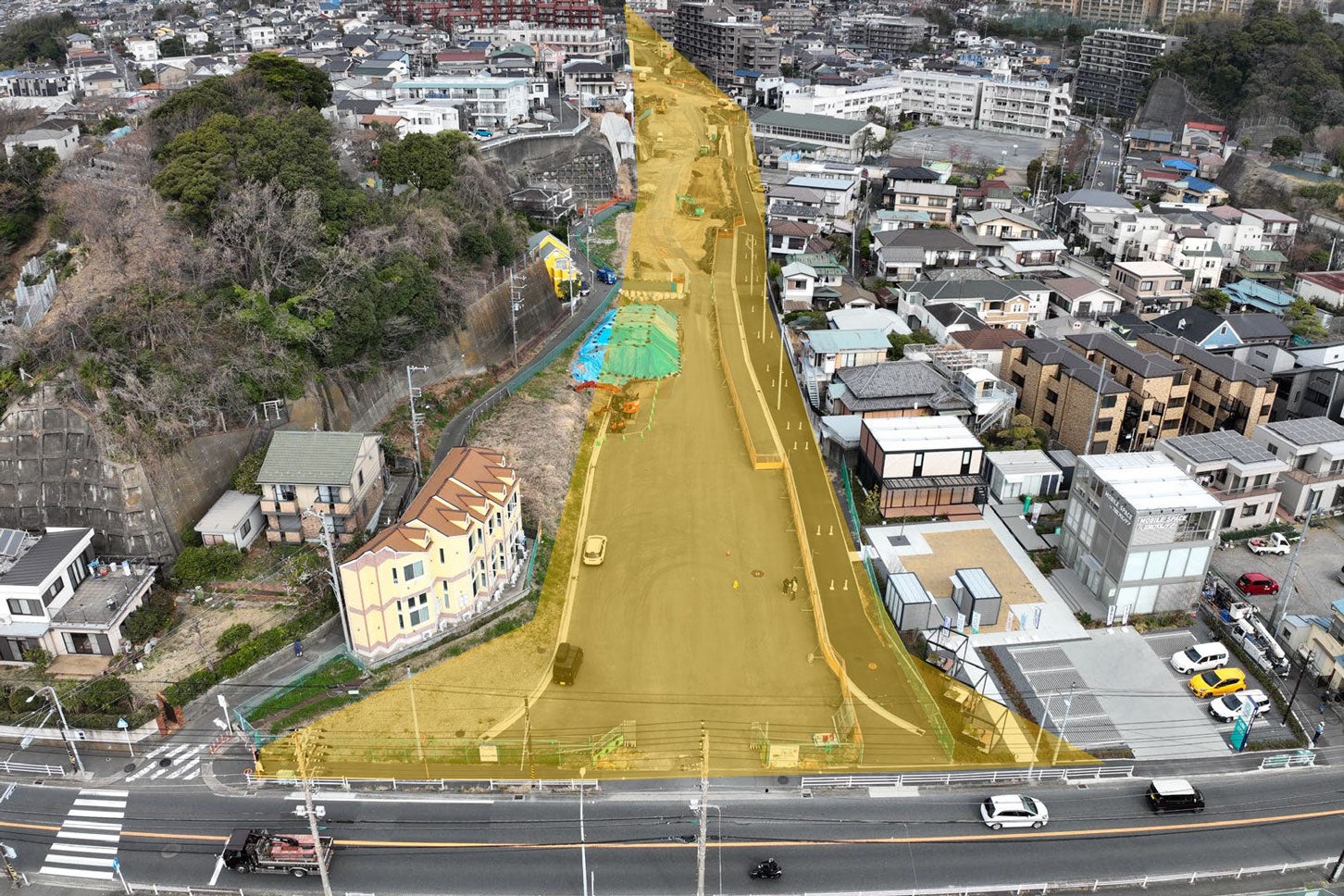 環状4号から釜利谷方面を望む。2025年3月撮影。