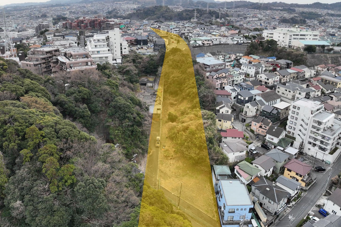 釜利谷方面から環状4号方面を望む。2025年3月撮影。