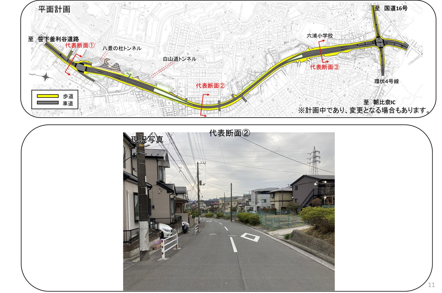 横浜逗子線（釜利谷六浦地区）の整備概要。代表断面②。