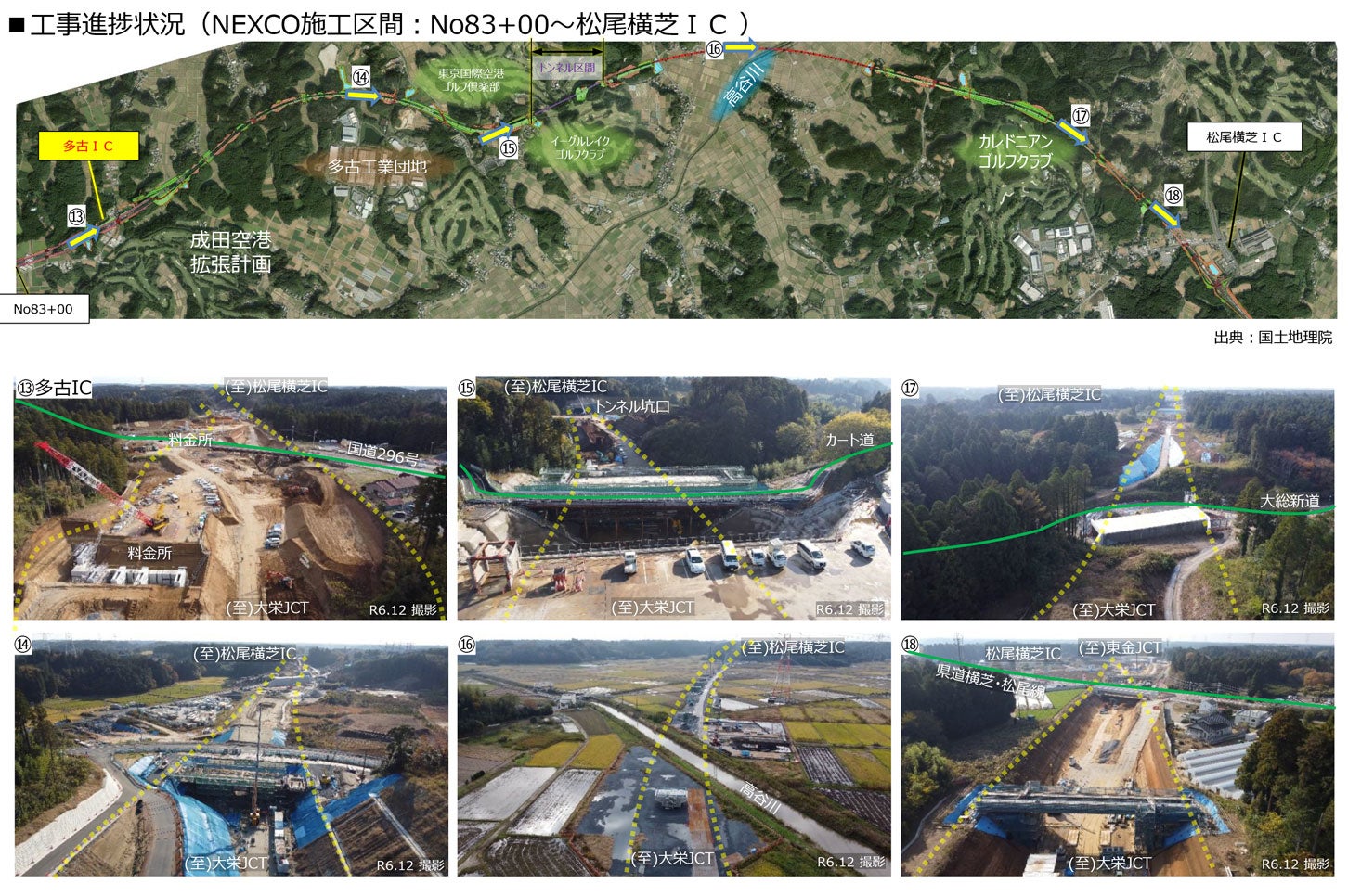 圏央道 大栄JCT～圏央成田IC付近の工事状況。2024年12月撮影。