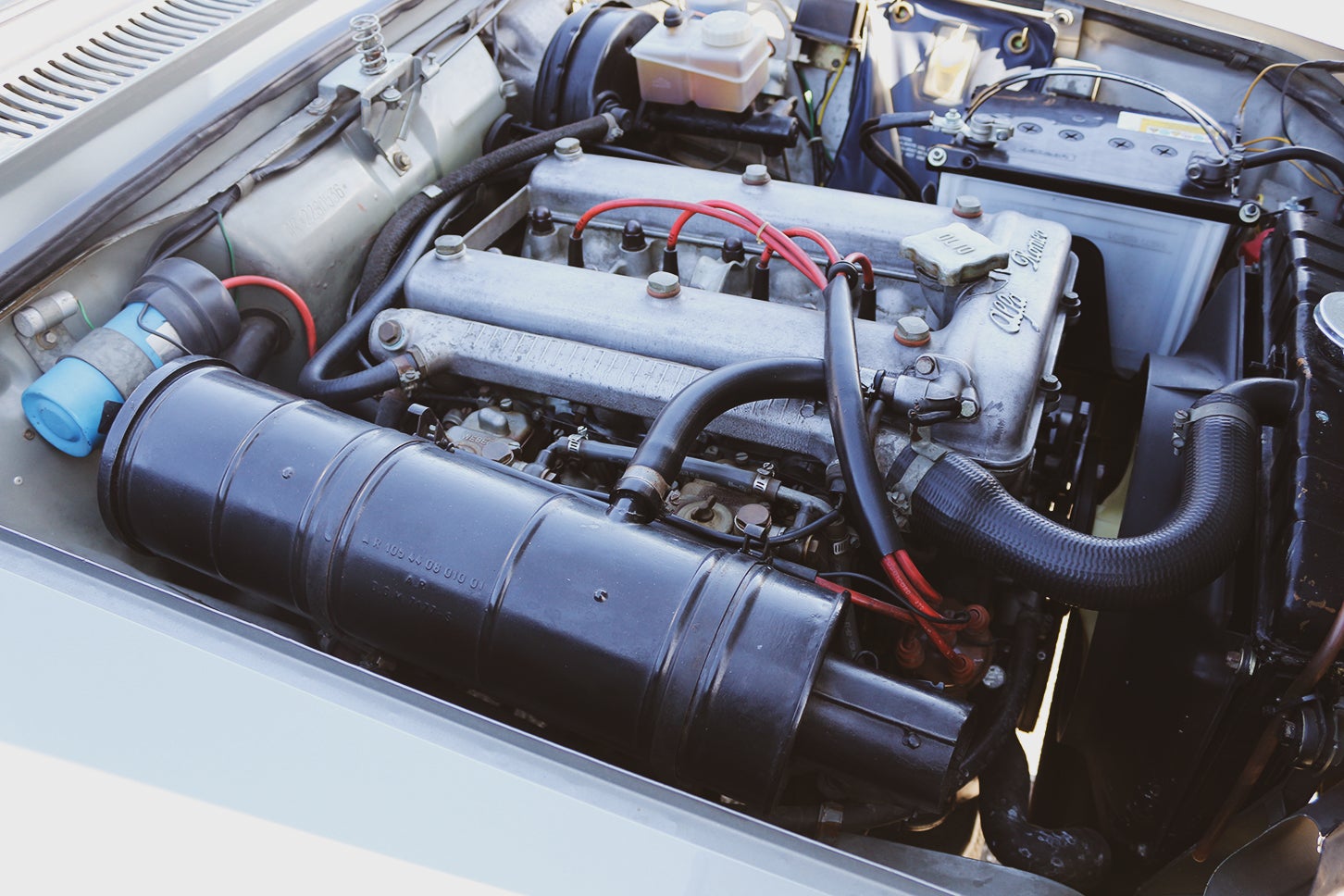 ジュリア・クーペには排気量別に1300cc、1600cc、1750cc、2000ccの4種類の直列4気筒エンジンがラインナップされるが、酒井さんの愛車は1600ccのユニットを搭載する。