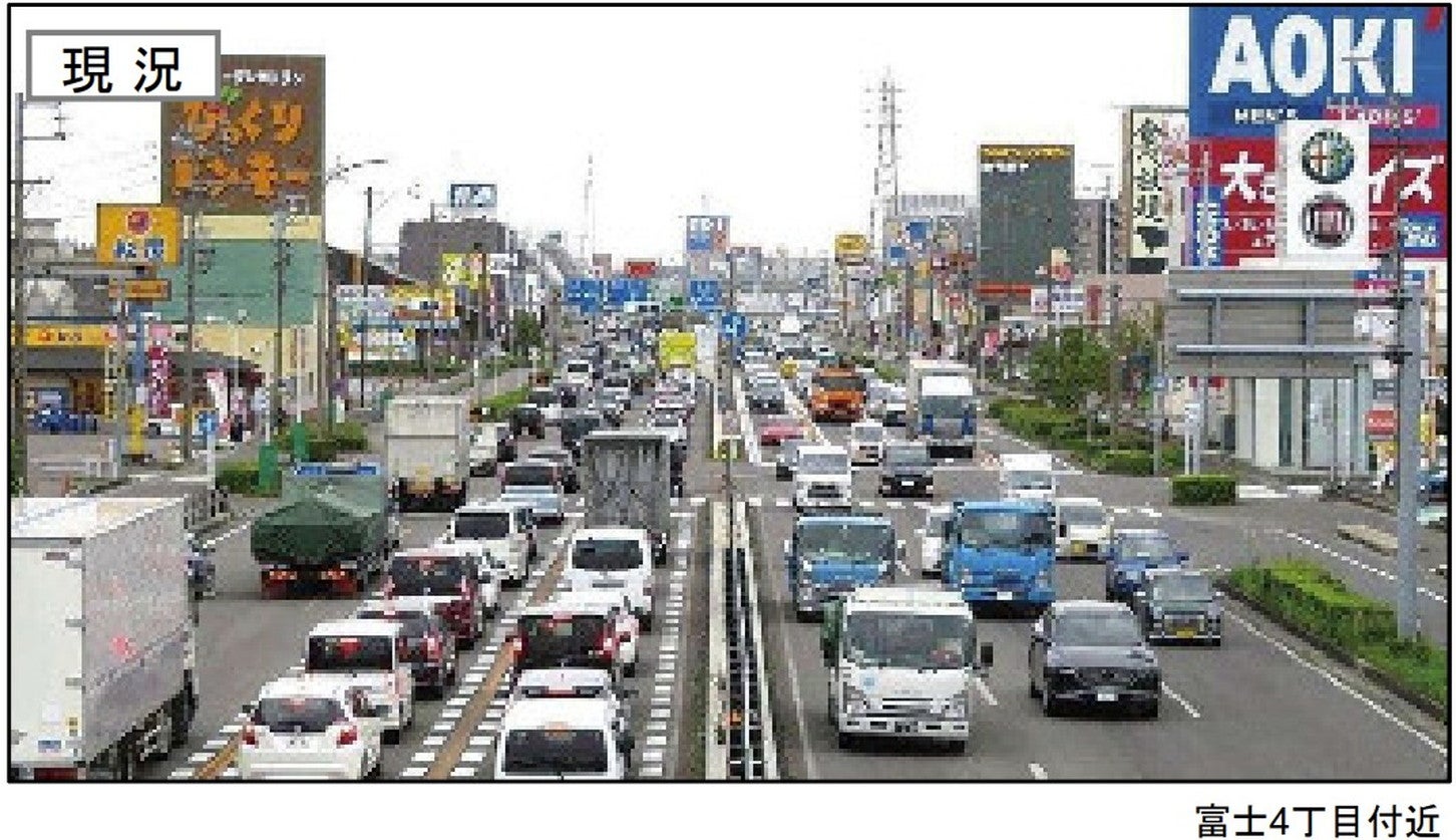 渋滞する国道22号の様子。