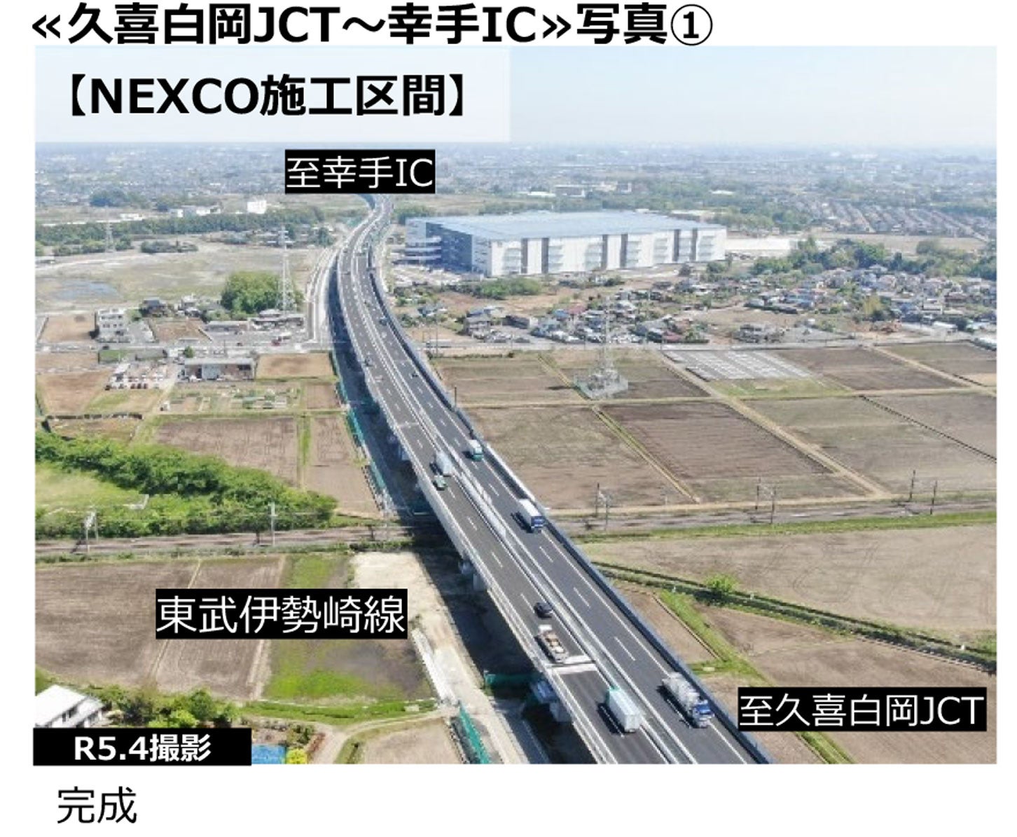 圏央道 久喜⽩岡JCT〜幸⼿ICの工事状況。