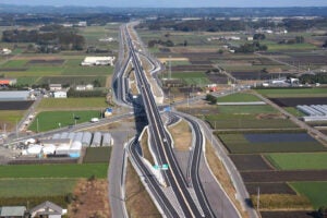 大隅縦貫道の一部である鹿屋串良道路 東原IC付近の様子。