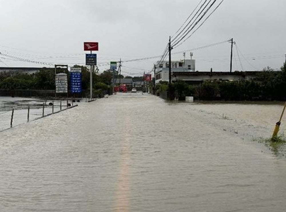 鹿屋市における台風10号による冠水の様子。