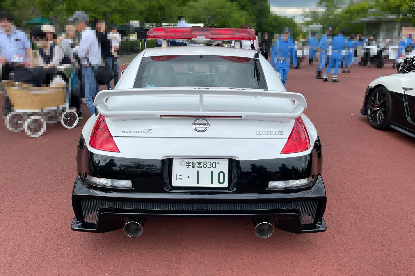 モビリティリゾートもてぎに展示された「フェアレディZ（Z33型）」のパトカー。