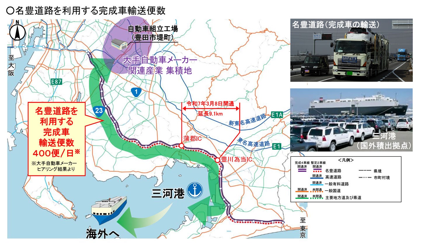 名豊道路を利用する完成車輸送便数。