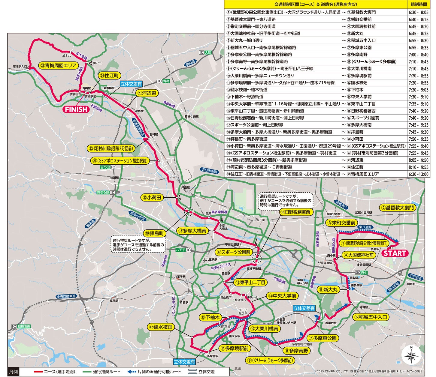 「THE ROAD RACE TOKYO TAMA 2025」に伴う交通規制の概要。