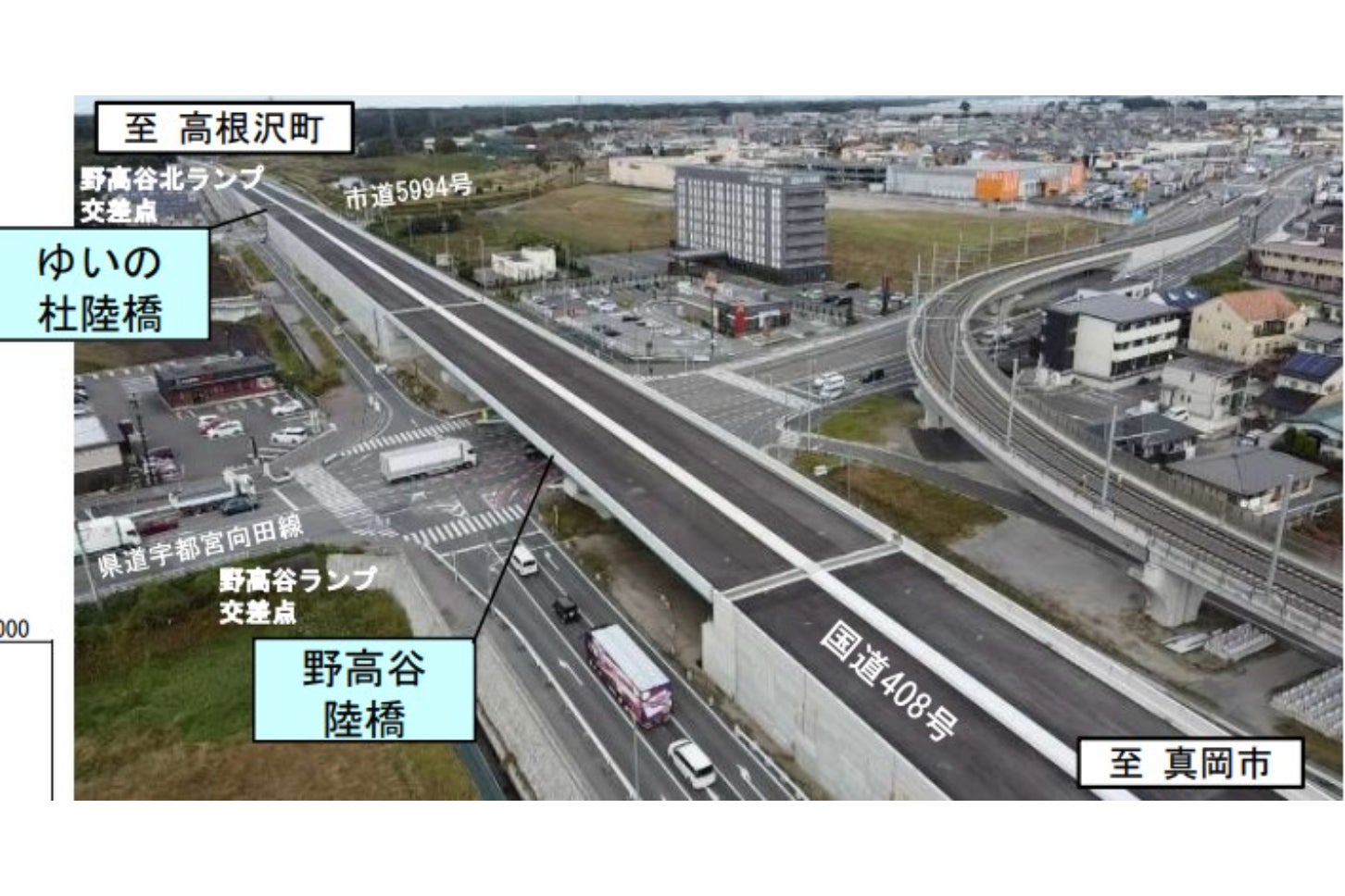 完成した宇都宮高根沢バイパスの野高谷立体。
