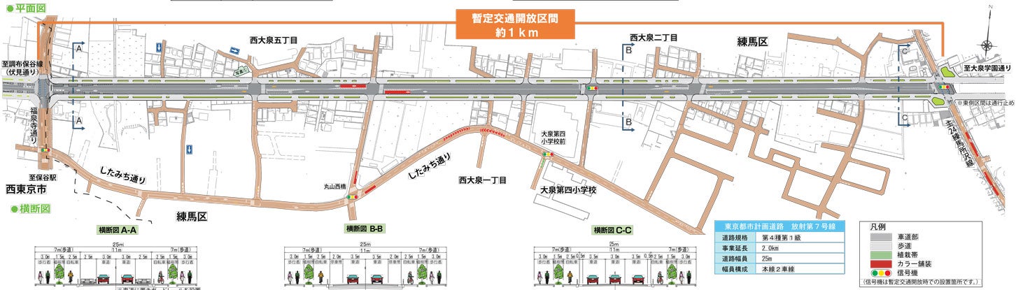 放射第7号線（大泉）西側区間の路線図。