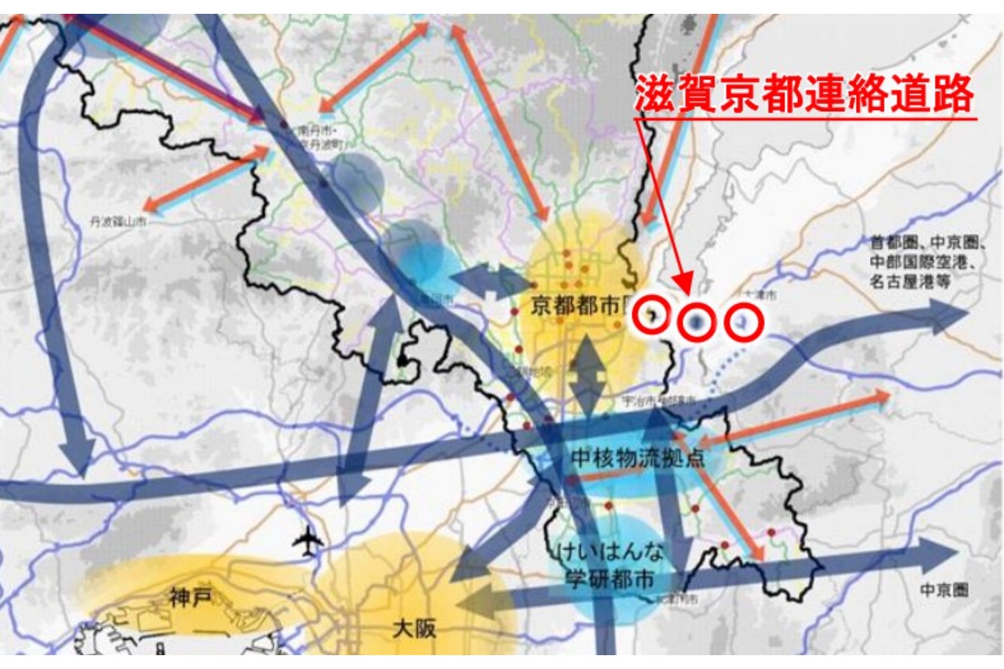 「滋賀京都連絡道路」の広域図。