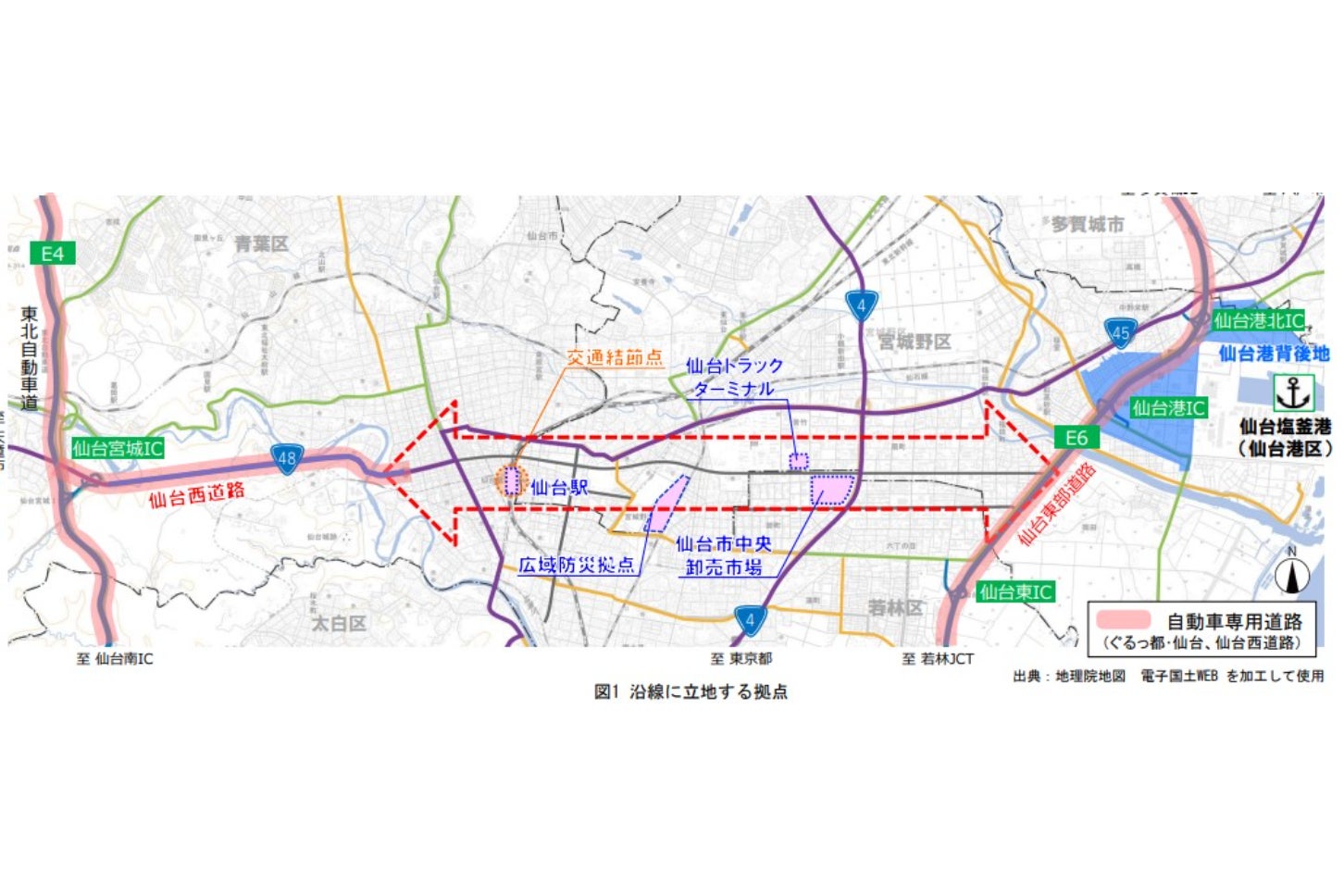 「仙台東道路」の概要。