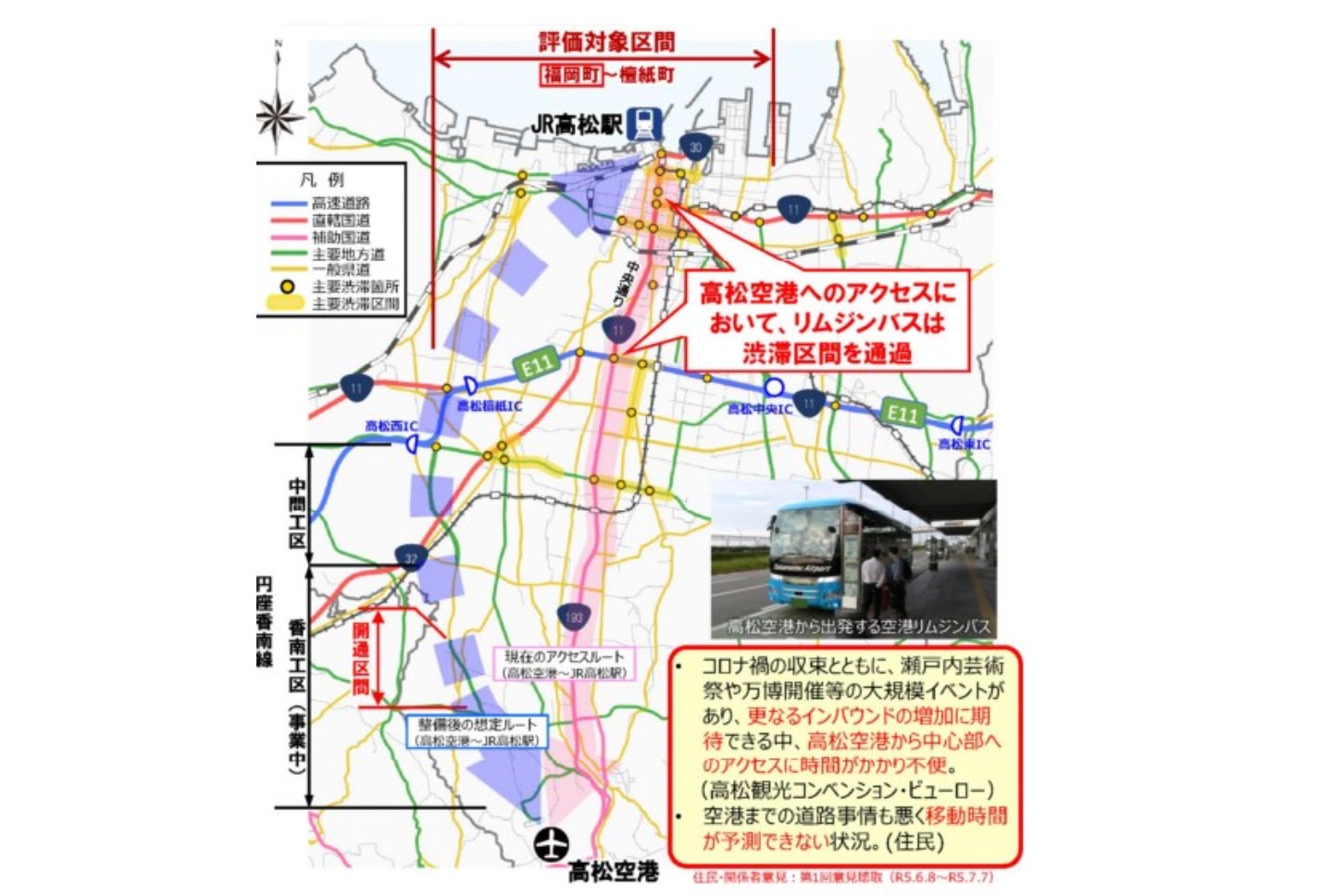 高松市街で山積する交通課題。