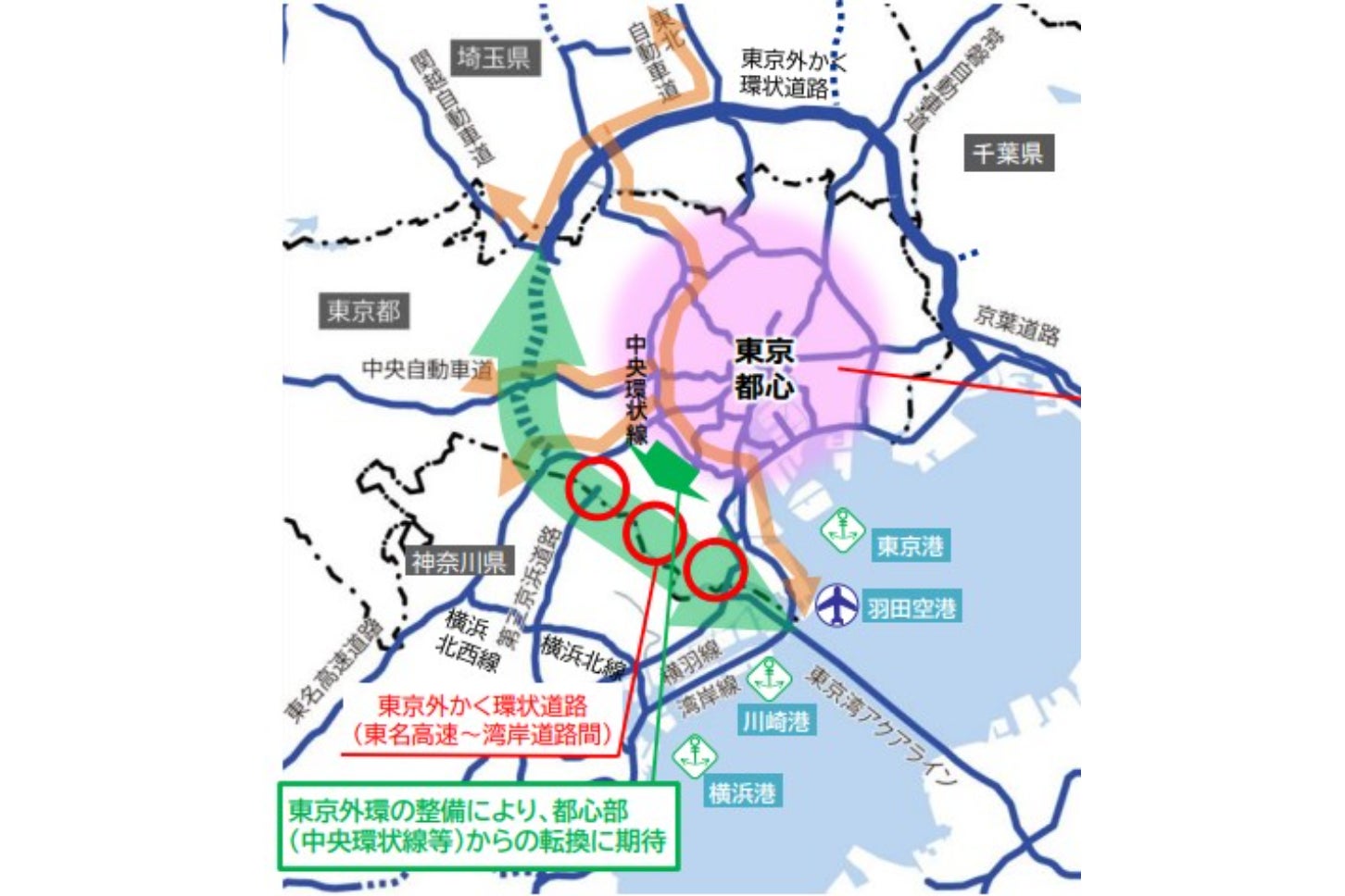 外環道（東名～湾岸）計画と、現在の沿線や交通状況