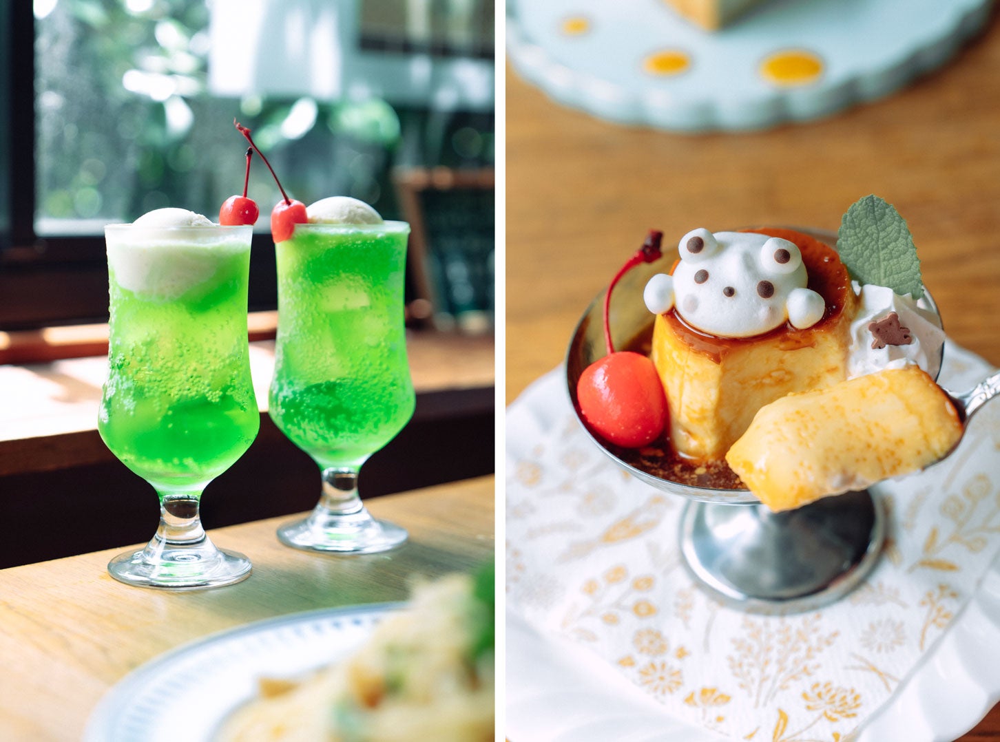 クリームソーダと自家製プリン。パスタと一緒に頼めばセット料金でお得に食べられる！