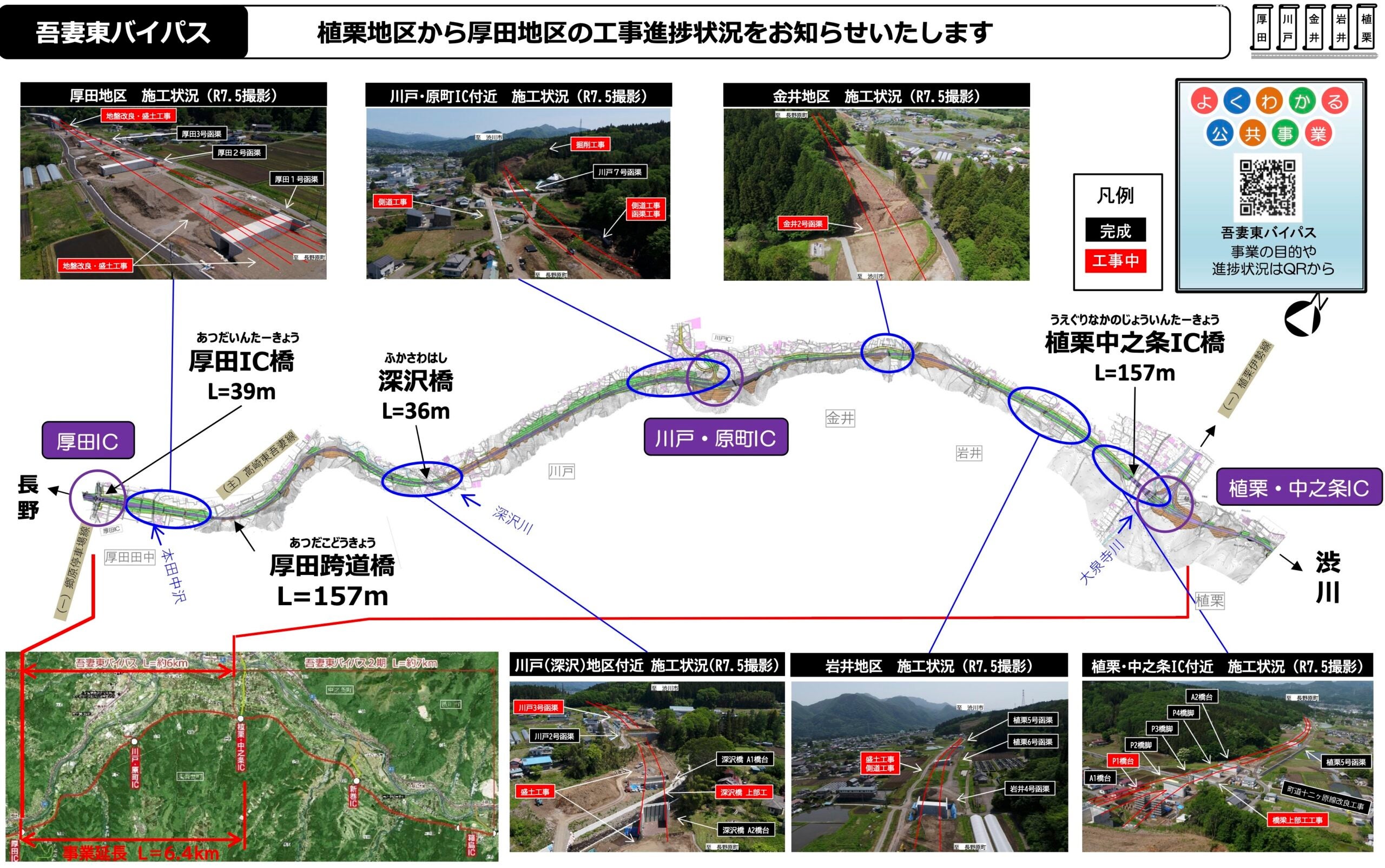 吾妻東バイパスの起点部である植栗地区では、植栗・中之条 IC 橋の下部工および上部 工の施工が進められている（資料：上信自動車道建設事務所HP）