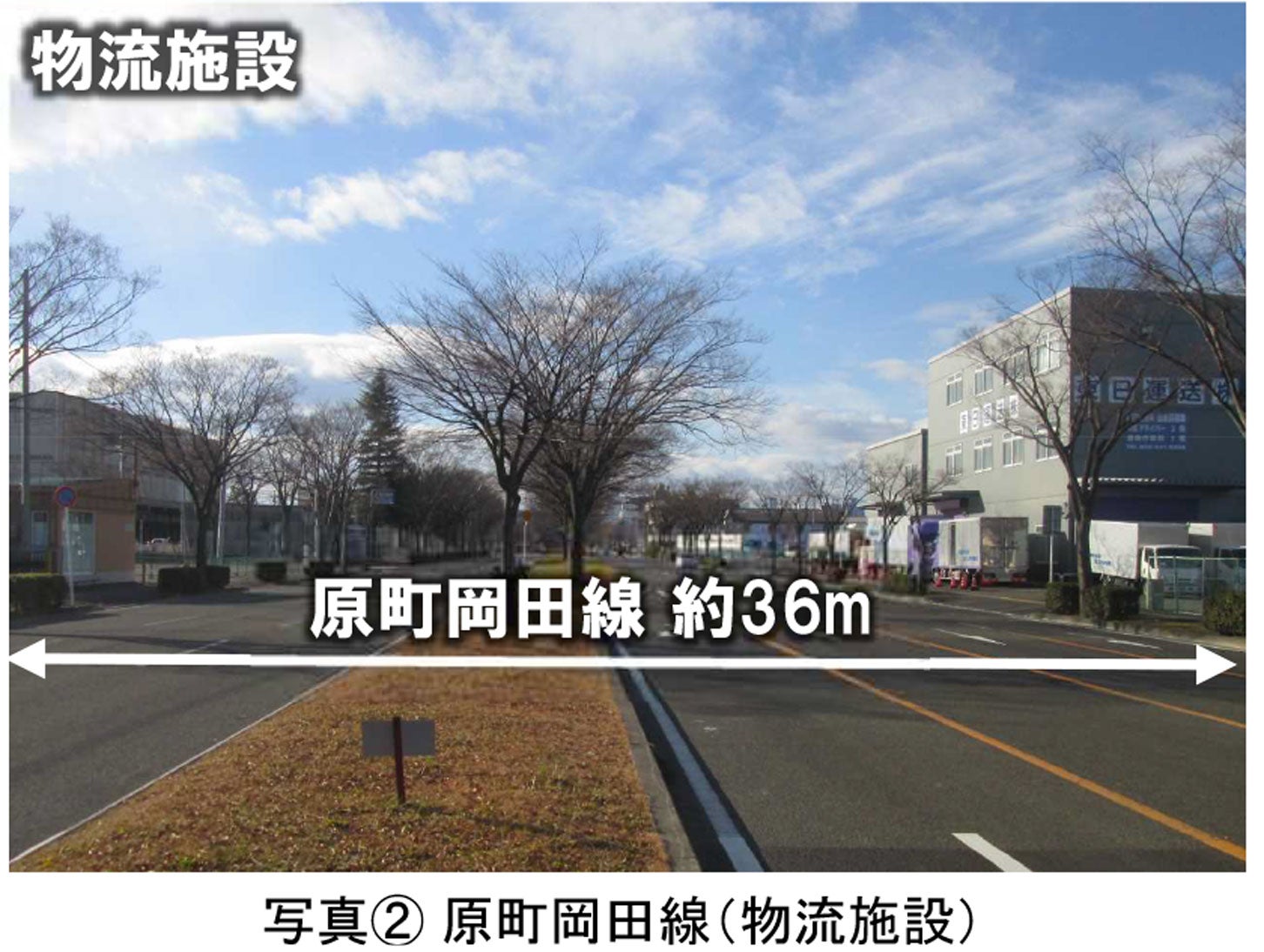 原町岡田線（卸町大通）の現況。