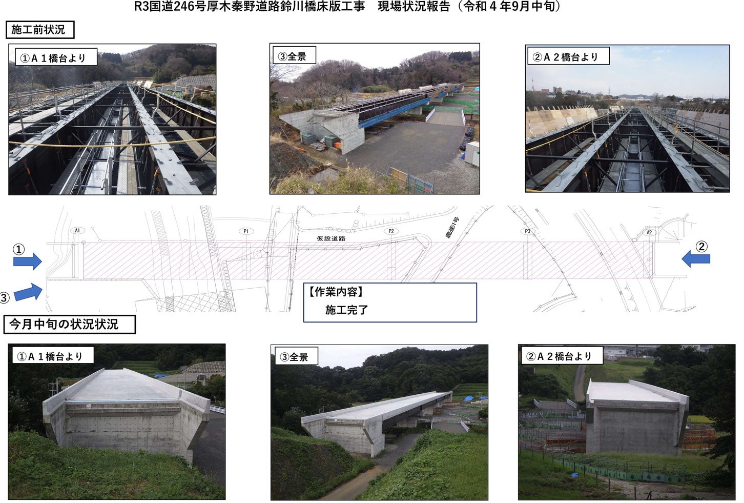 厚木秦野道路 鈴川橋床版工事の様子。