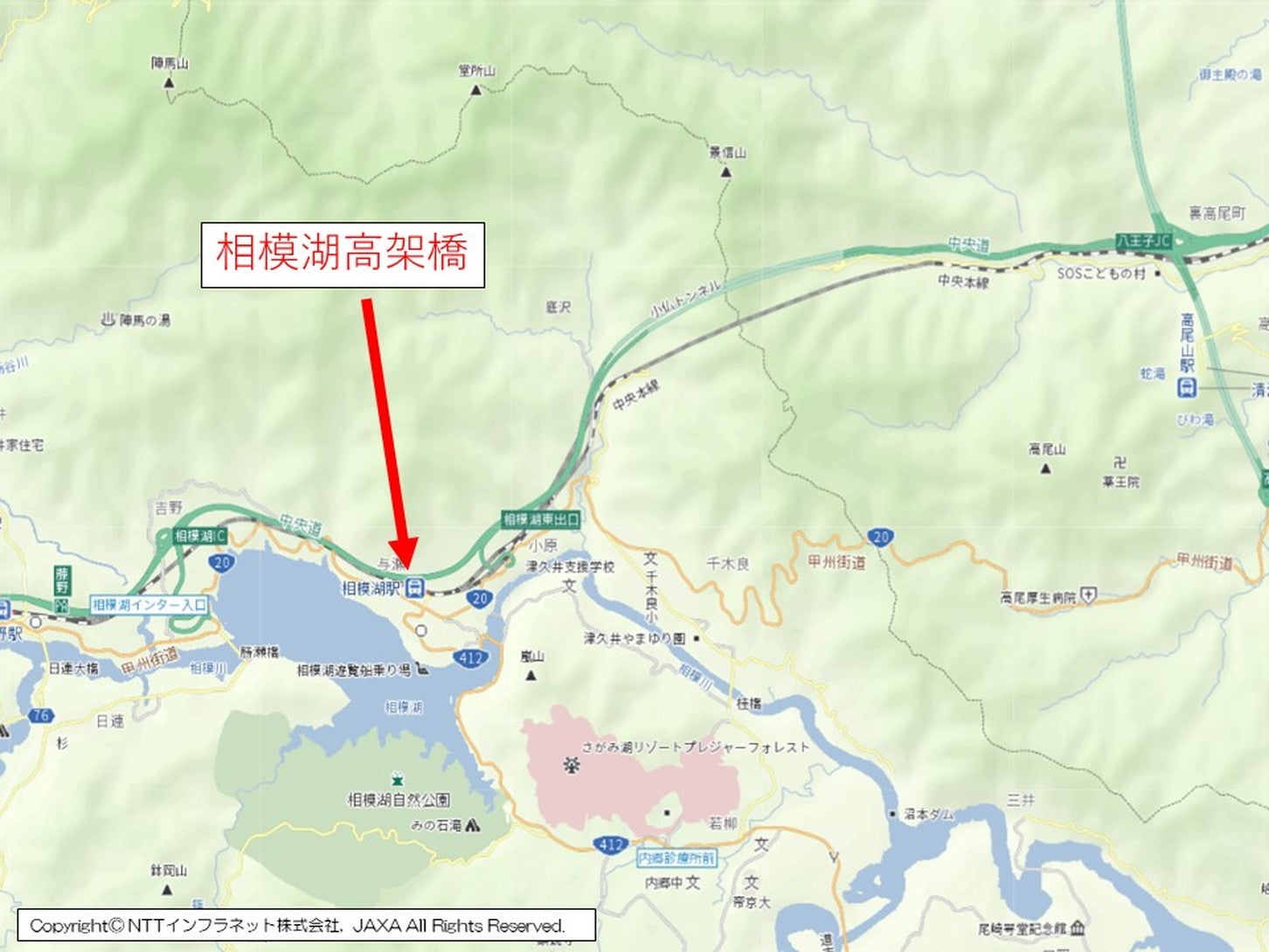 相模湖高架橋（下り）の位置図。
