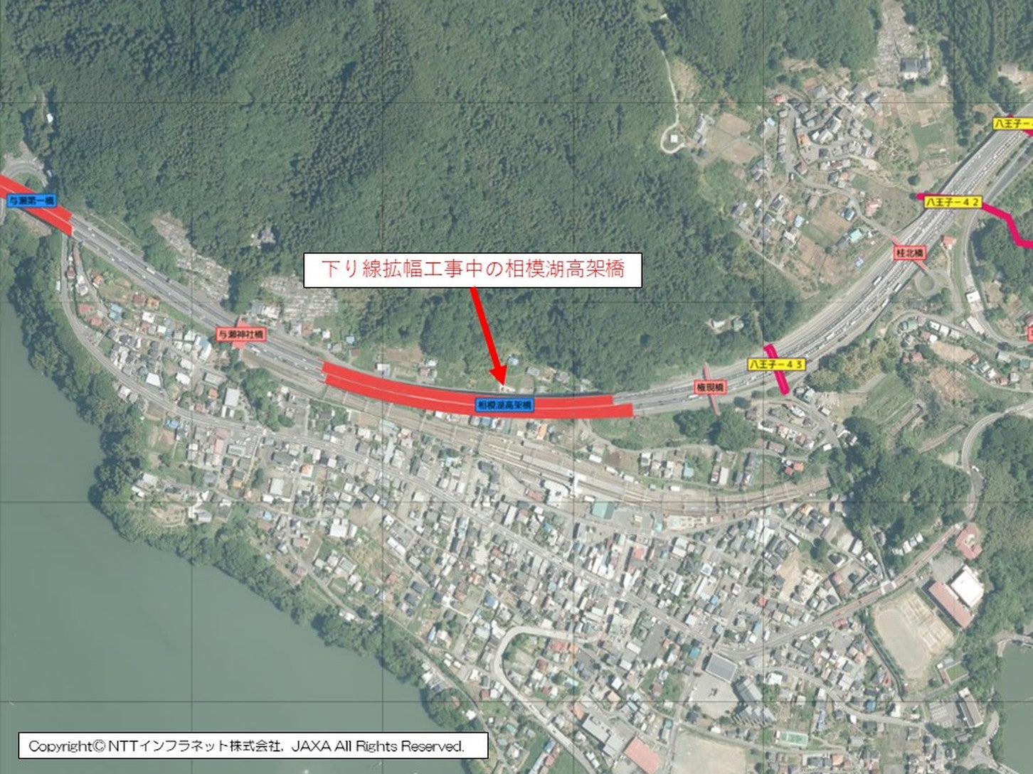 相模湖高架橋（下り）の位置図。