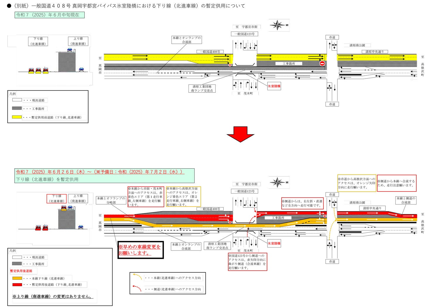 真岡宇都宮バイパス 「氷室陸橋」暫定開通の運用方法。