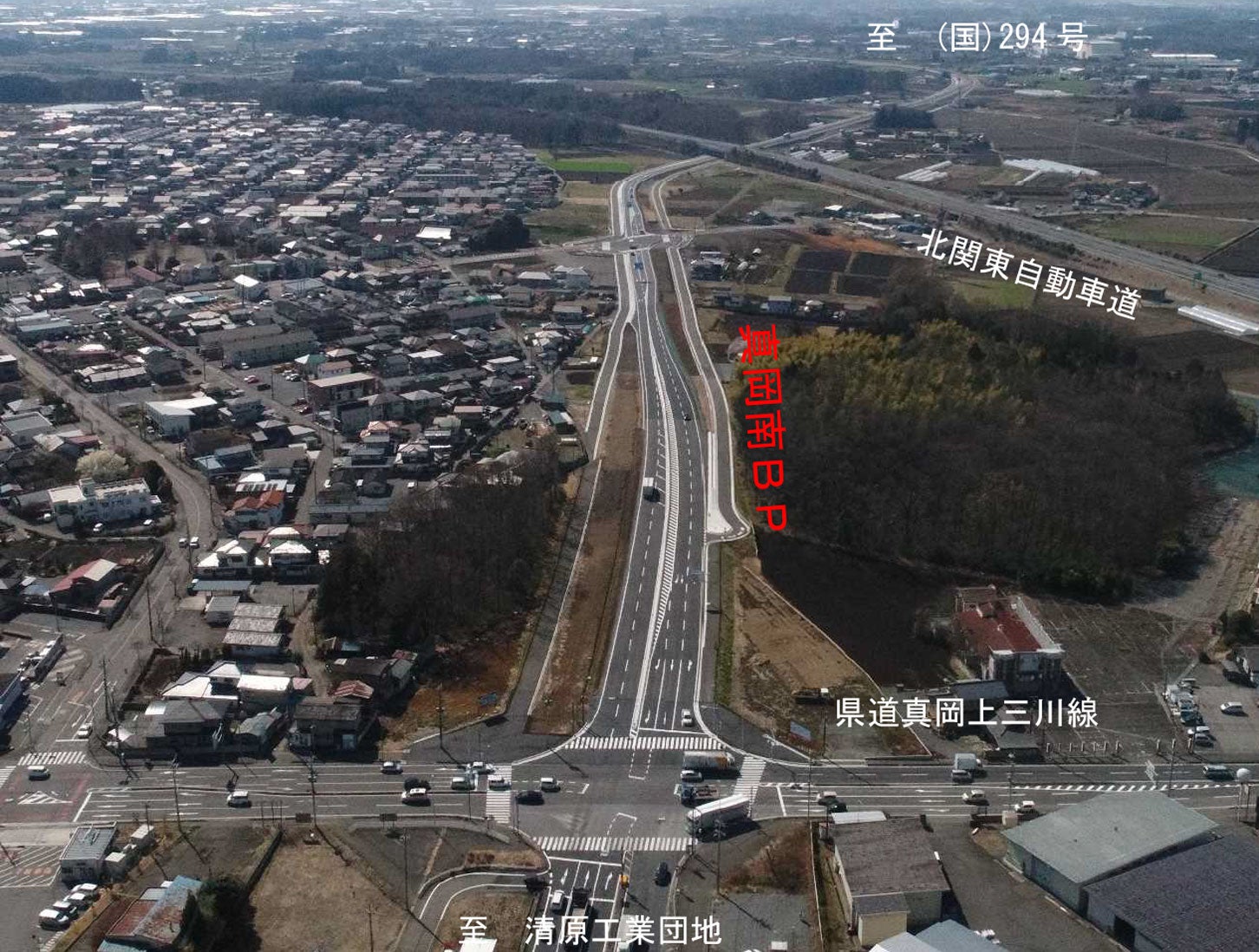 鬼怒テクノ通り「真岡南バイパス」 県道真岡上三川線付近。