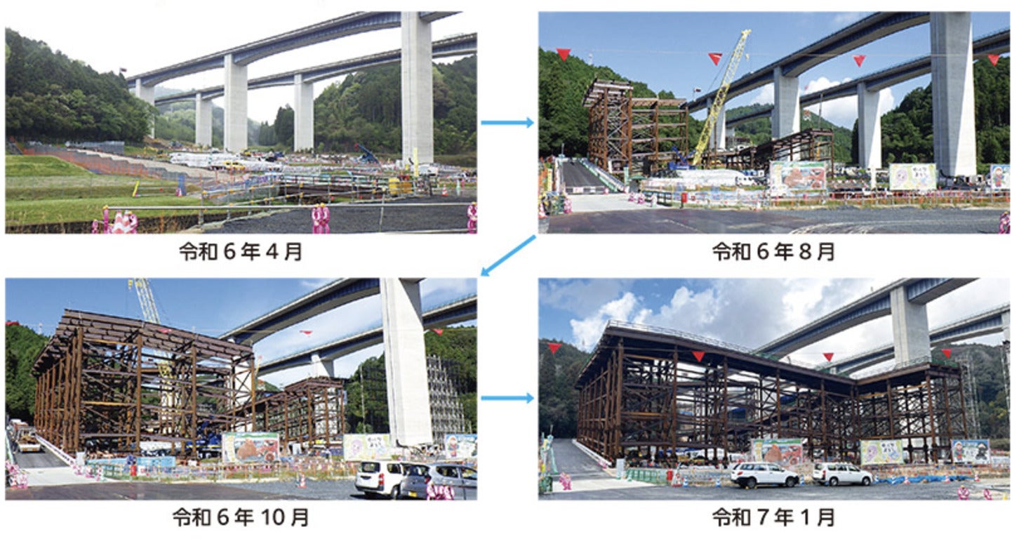 6車線化事業が進められている甲賀土山IC～大津JCTの杉谷橋（滋賀県甲賀市）。重機などを運搬するための桟橋が施工されている。