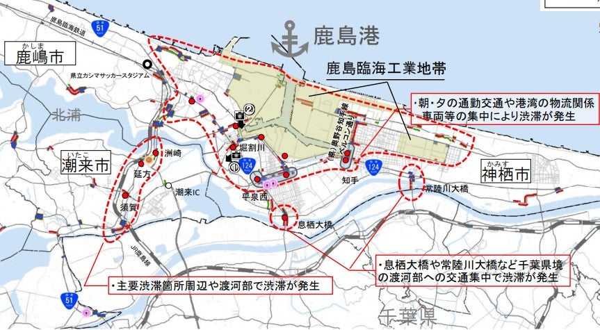 鹿島港周辺の道路渋滞