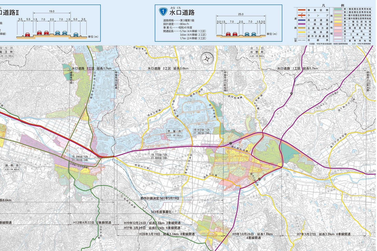 栗東水口道路と水口道路の事業概要。
