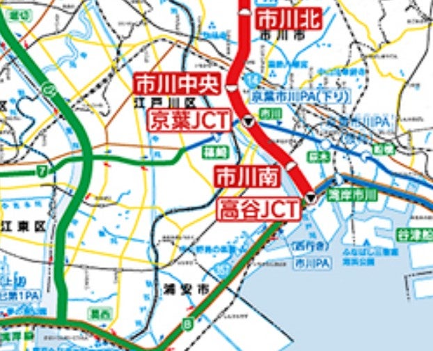 外環道と京葉道路が接続する京葉JCT。