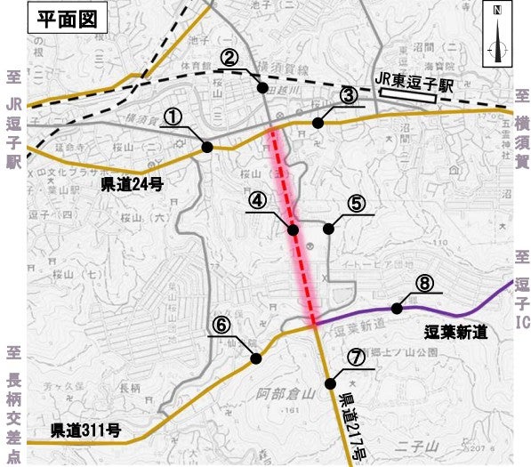 三浦半島中央道路の桜山・長柄区間。