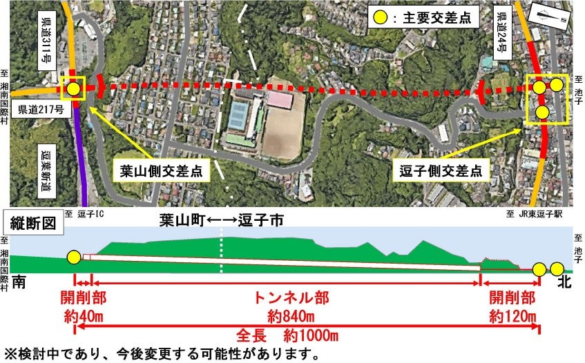 三浦半島中央道路の桜山・長柄区間三浦半島中央道路の桜山・長柄区間。