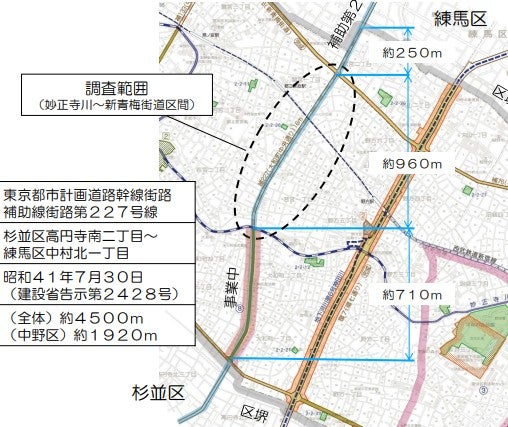 補助第227号線「大和町工区」の北側、目白通りまでの区間も事業化をめざしている