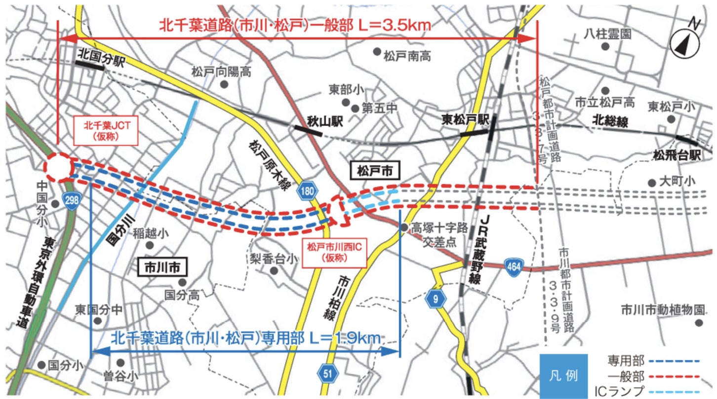 北千葉道路（市川・松戸）の概要図。