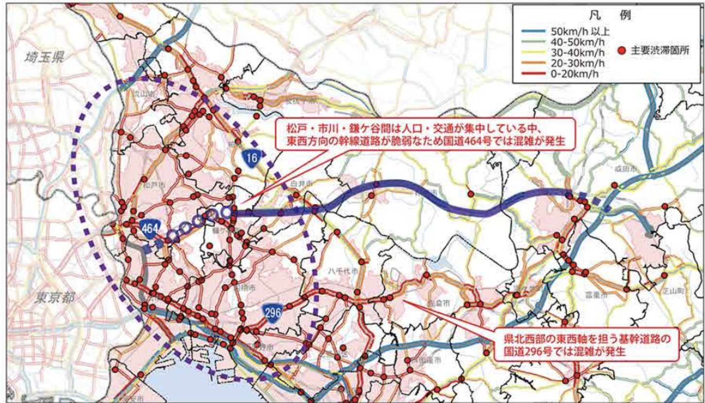 千葉県北西部の主要渋滞箇所。