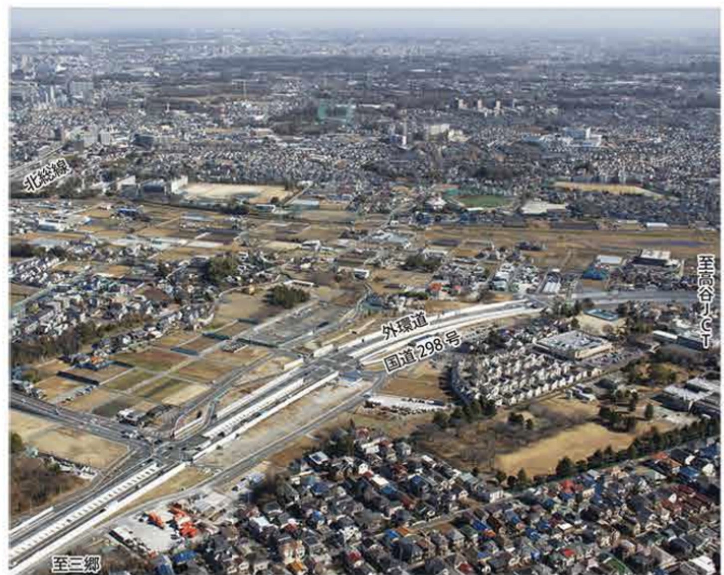 北千葉道路の起点となる北千葉JCT（仮）付近。